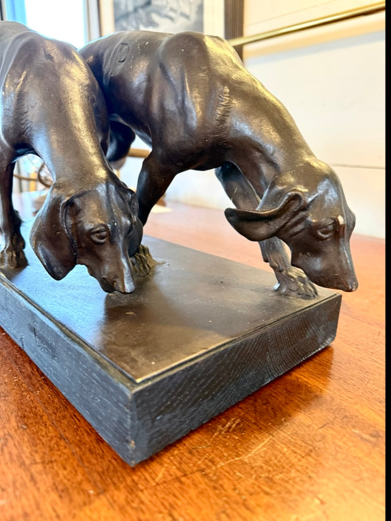 Antique French Bronze Sculpture of Two Hounds, Dubucand