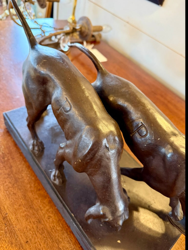 Antique French Bronze Sculpture of Two Hounds, Dubucand