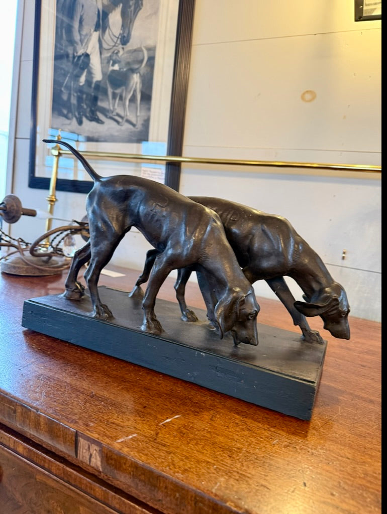 Antique French Bronze Sculpture of Two Hounds, Dubucand