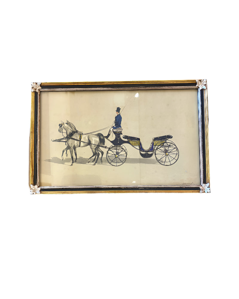 Antique Print Carriage Driving Custom Frame