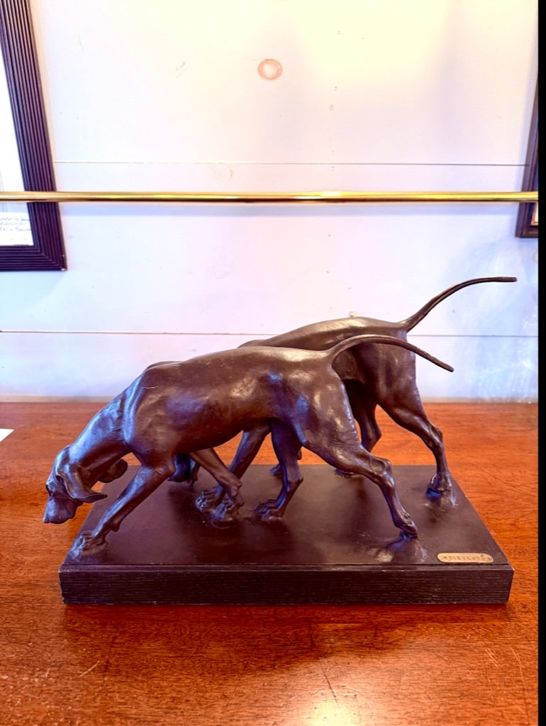 Antique French Bronze Sculpture of Two Hounds, Dubucand