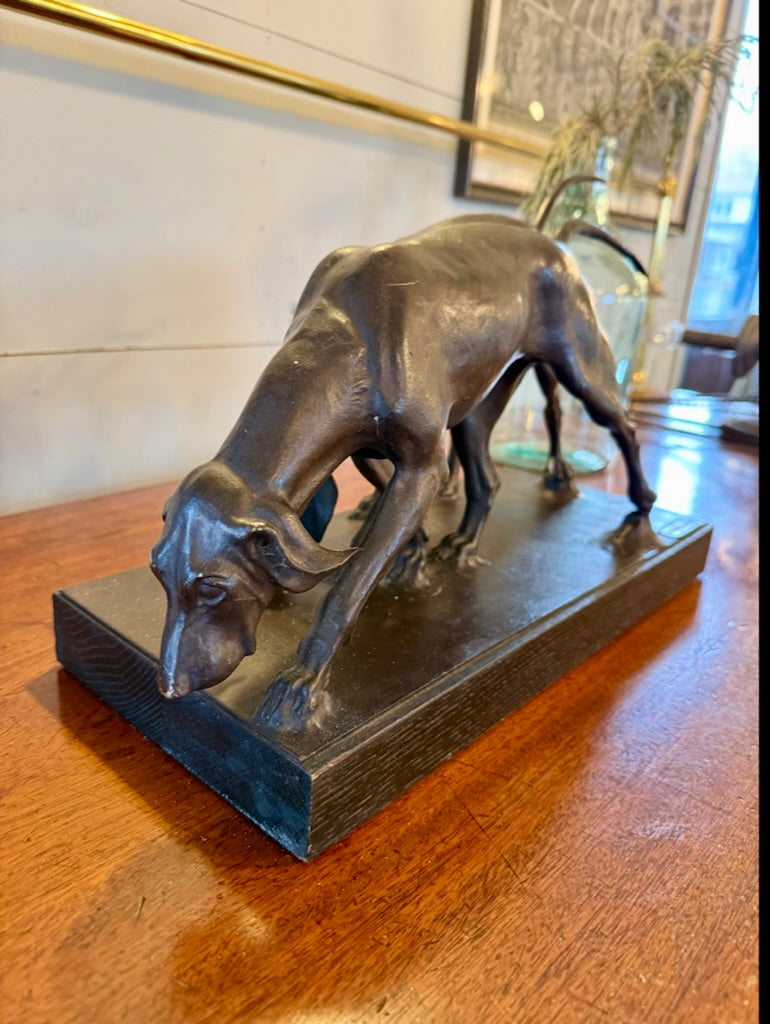 Antique French Bronze Sculpture of Two Hounds, Dubucand