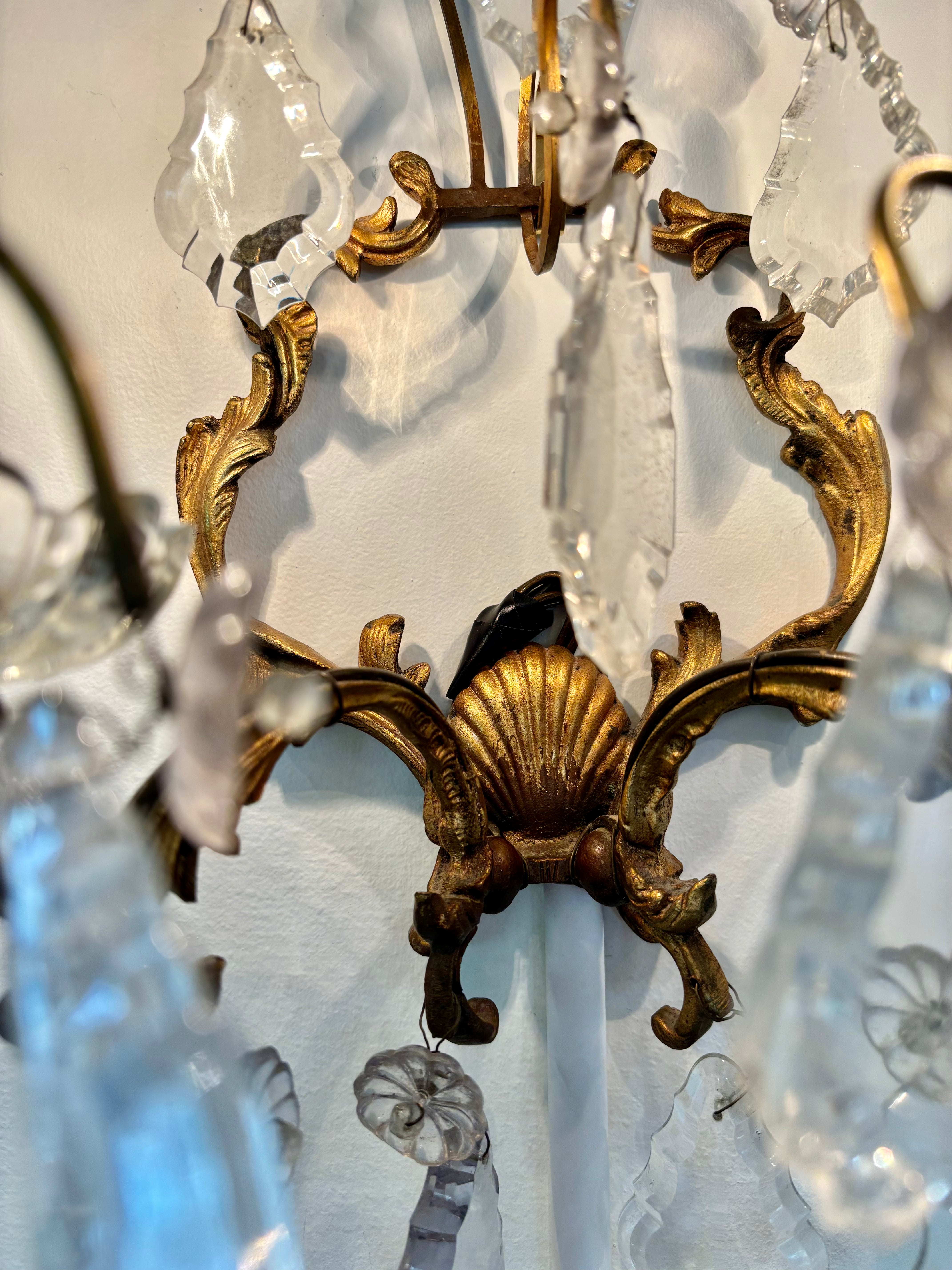 Antique French Pair of Wall Sconces in Brass