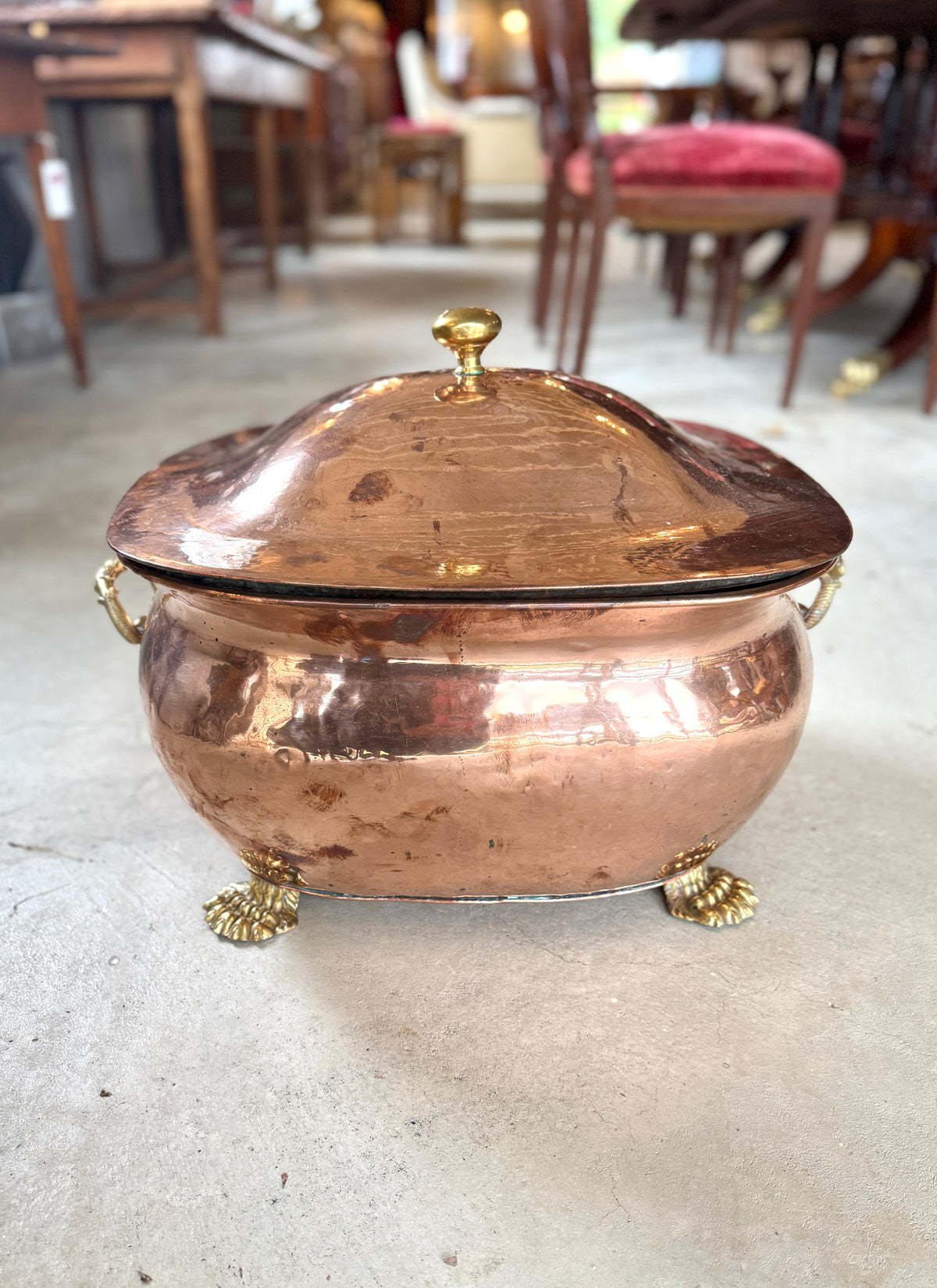 Antique Regency Rectangular Copper Covered Coal Scuttle with lid