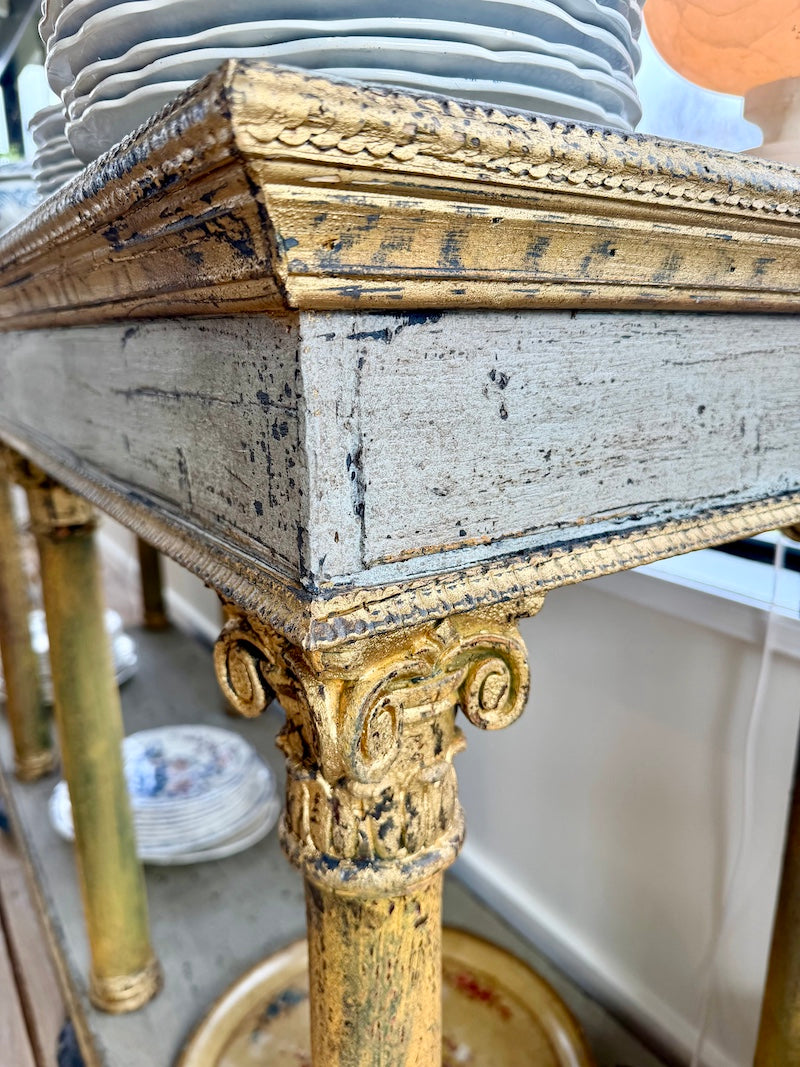 Italian Console with Light Blue and Gold Patina