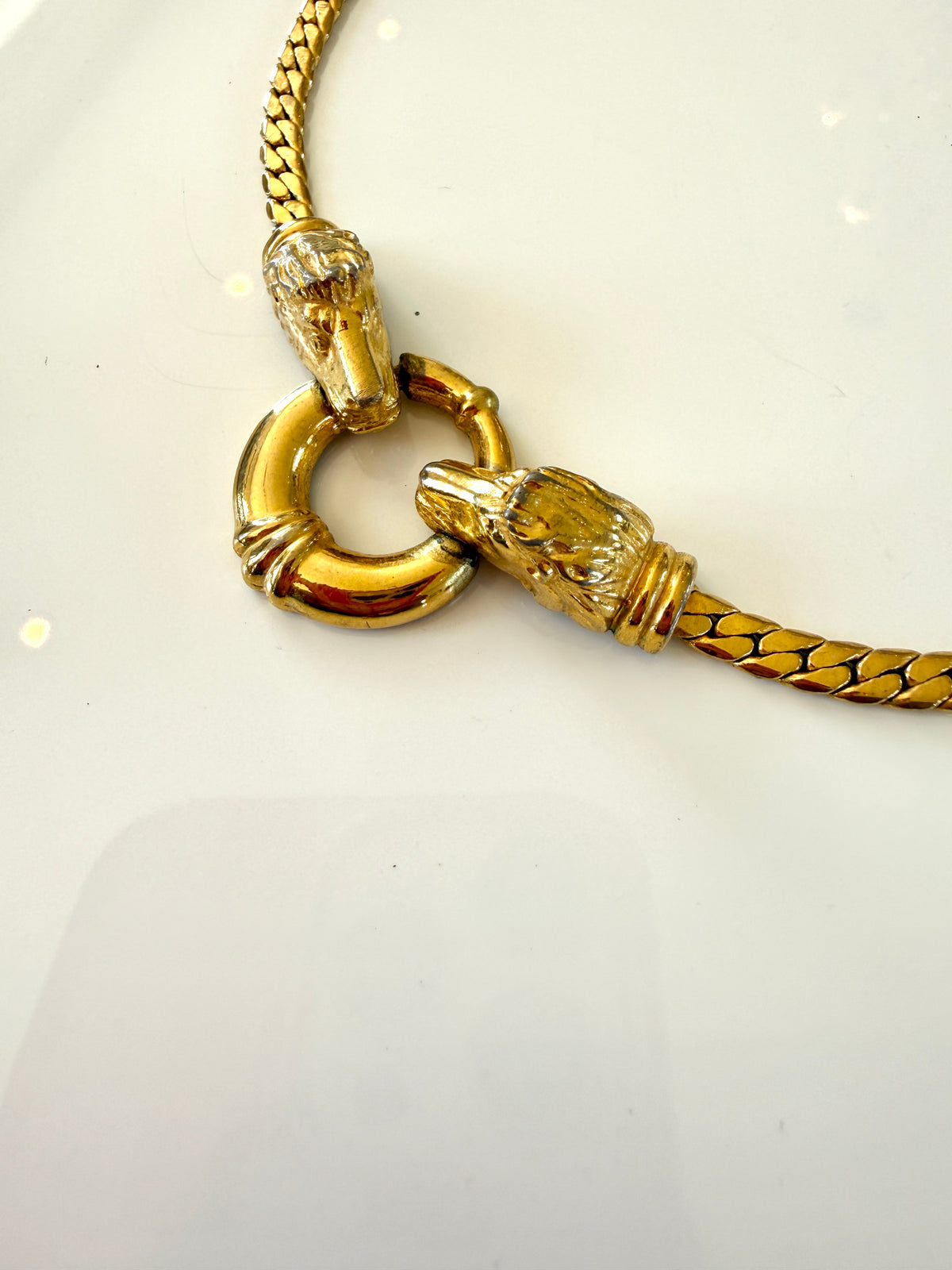 Vintage Gold plated Choker Necklace with Dual Animal Clasp