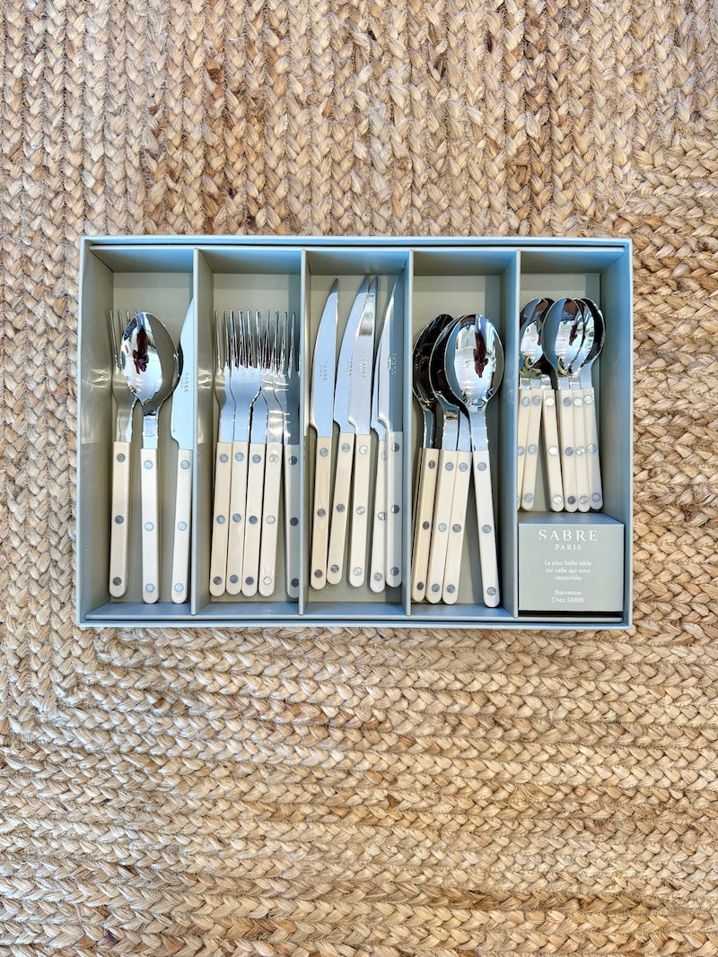 Sabre French Cutlery Set of 24 Pieces, Bistro Solid Ivory