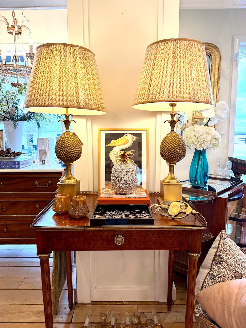 Antique French Table/Desk with Marquetry and Bronze Detail