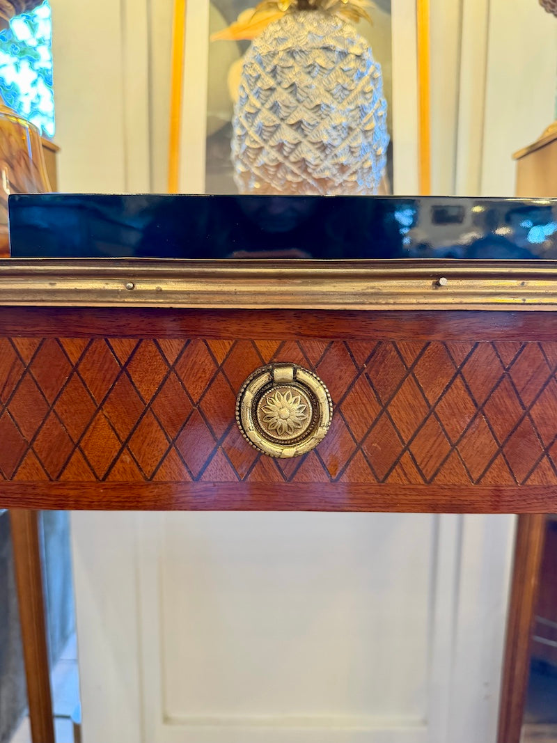 Antique French Table/Desk with Marquetry and Bronze Detail