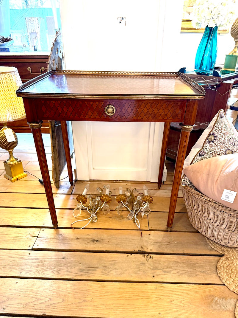 Antique French Table/Desk with Marquetry and Bronze Detail