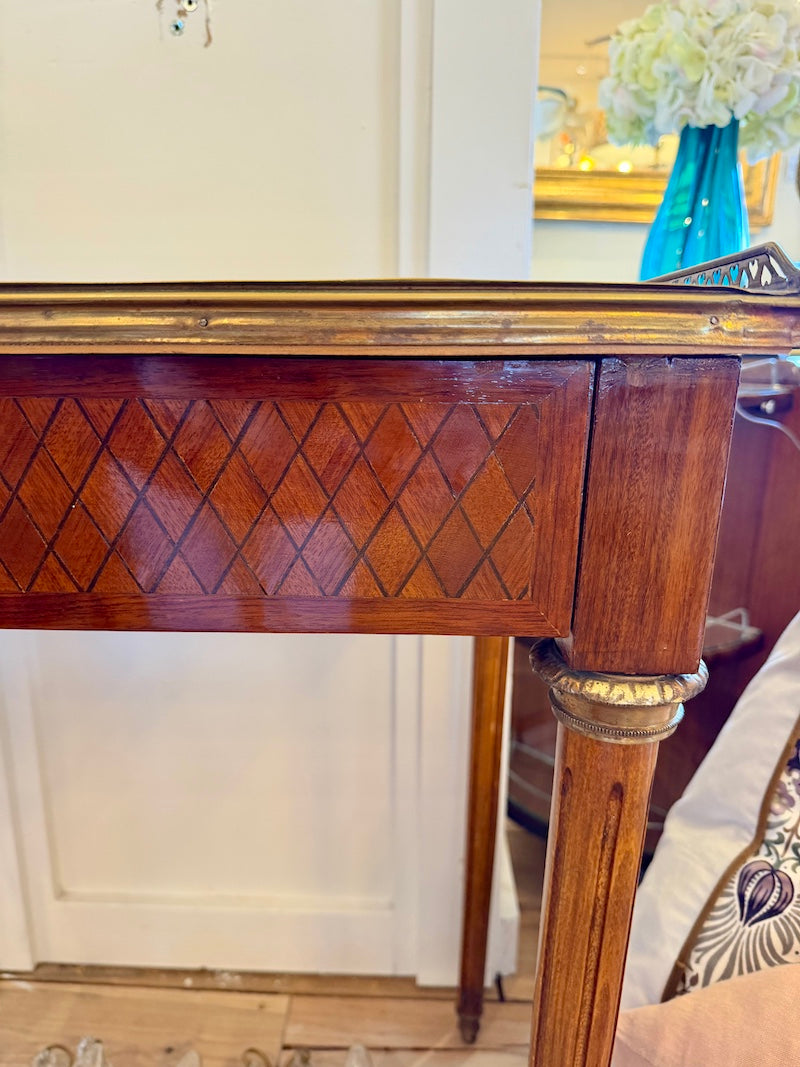 Antique French Table/Desk with Marquetry and Bronze Detail
