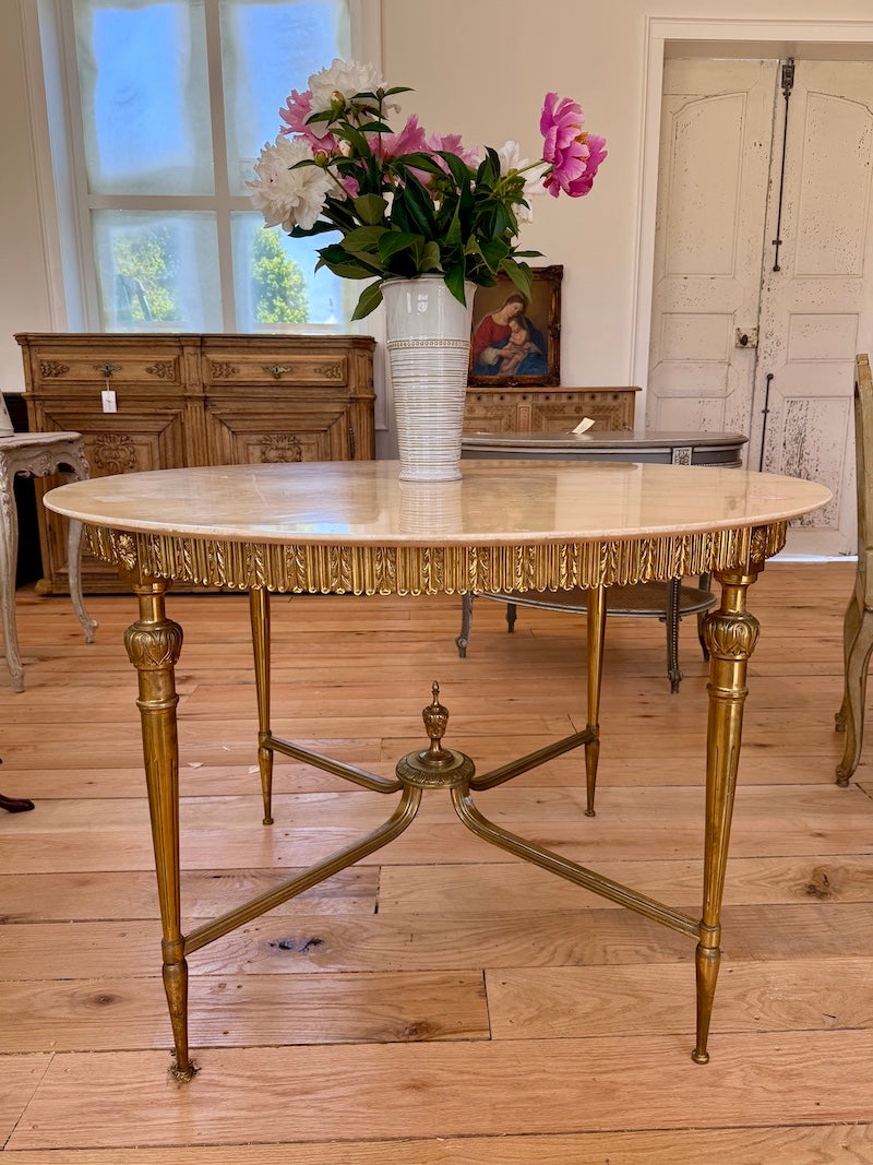 Italian Designer 1950s Bronze with Marble Top Table