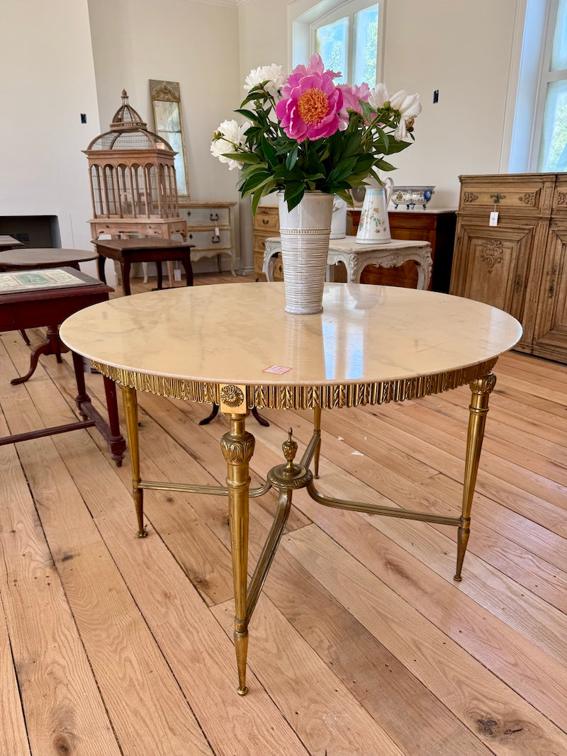 Italian Designer 1950s Bronze with Marble Top Table