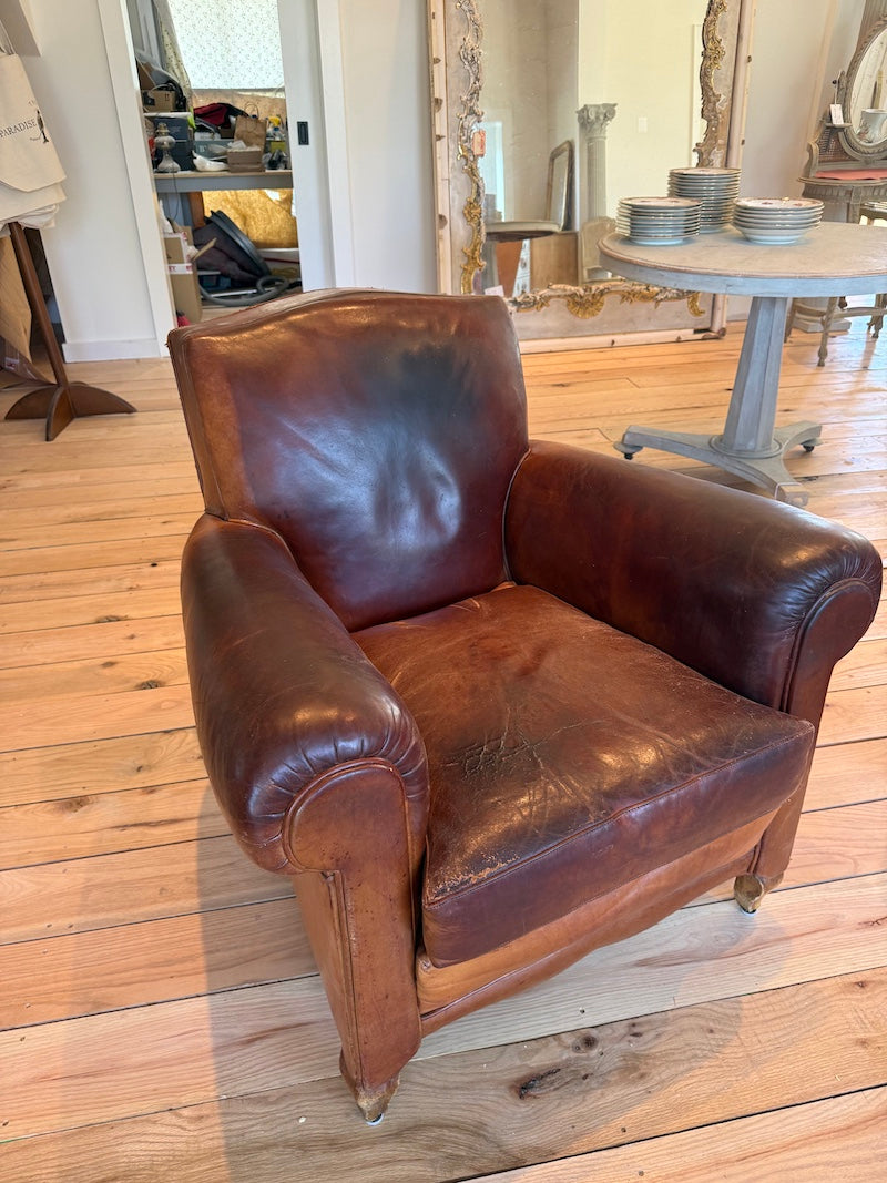 Pair of French 1940s Leather Armchairs
