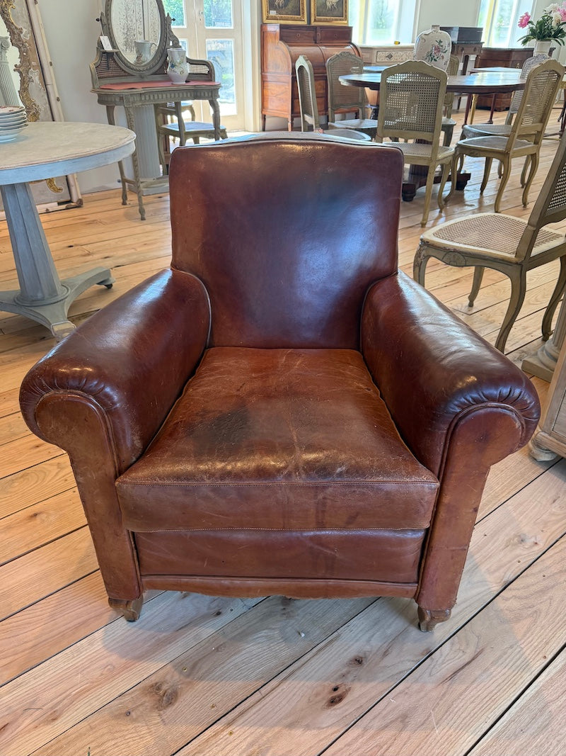 Pair of French 1940s Leather Armchairs