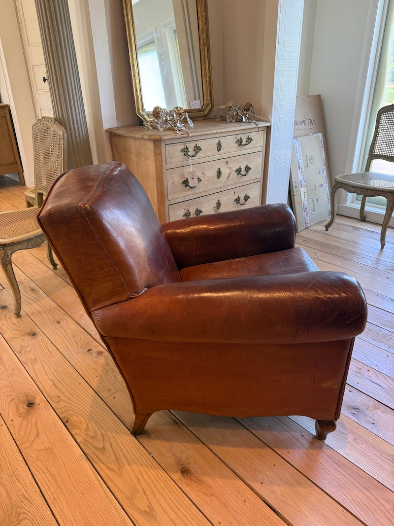 Pair of French 1940s Leather Armchairs