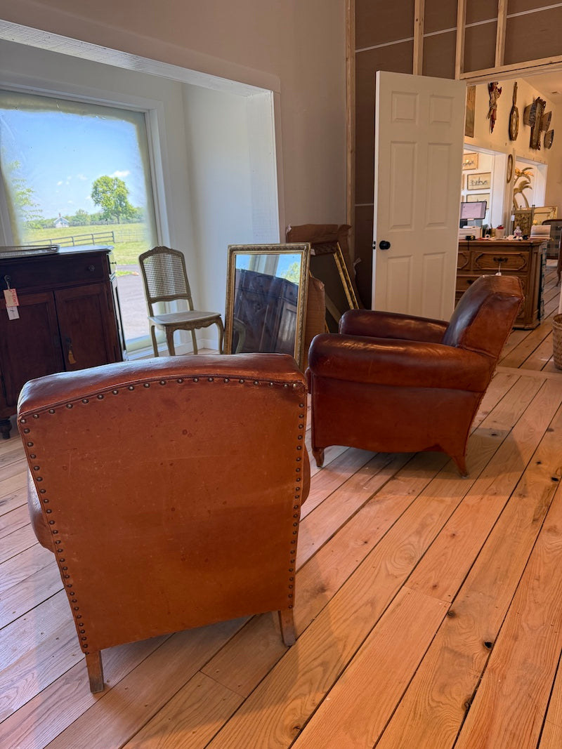 Pair of French 1940s Leather Armchairs