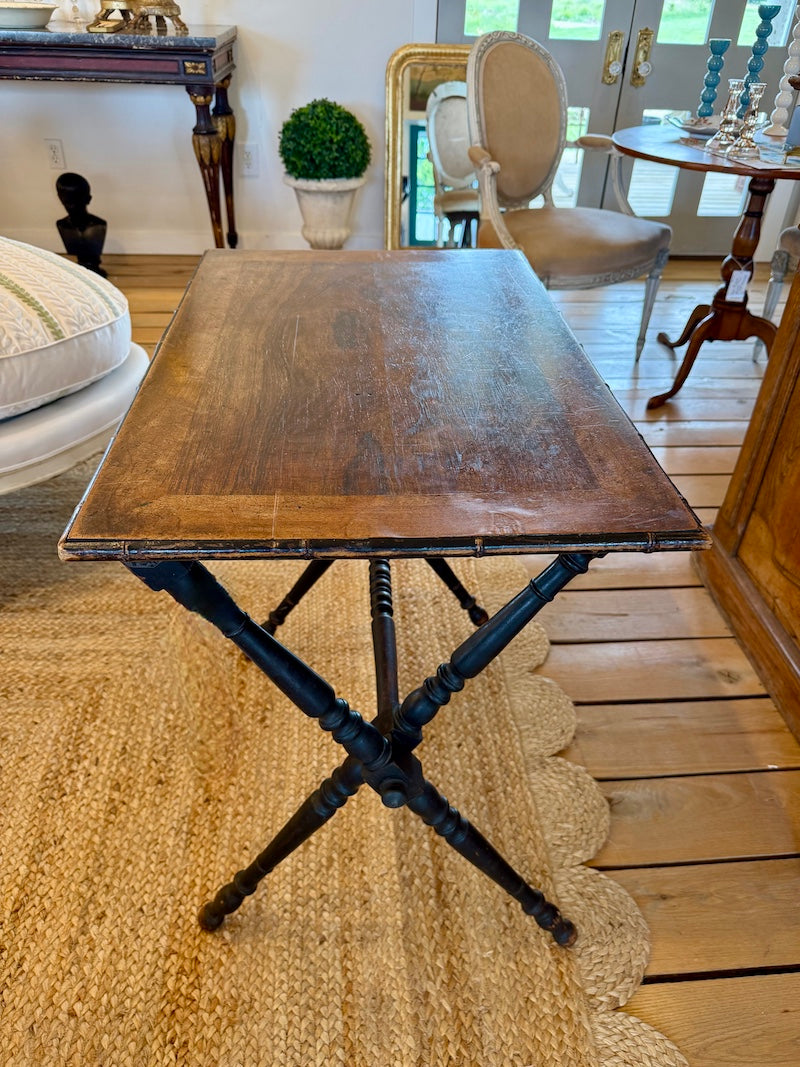 Antique French Folding Table with Bamboo Detail, C. 1930s