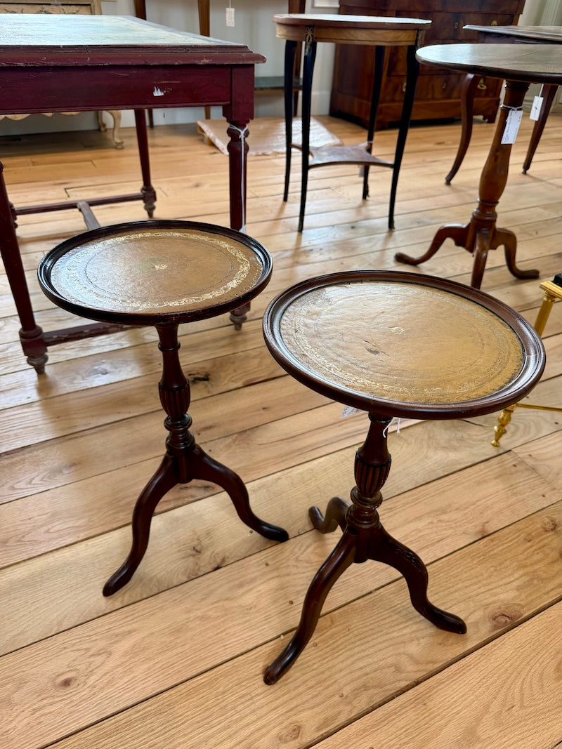 Pair of French Side Tables with Leather Tops. Early 1900s