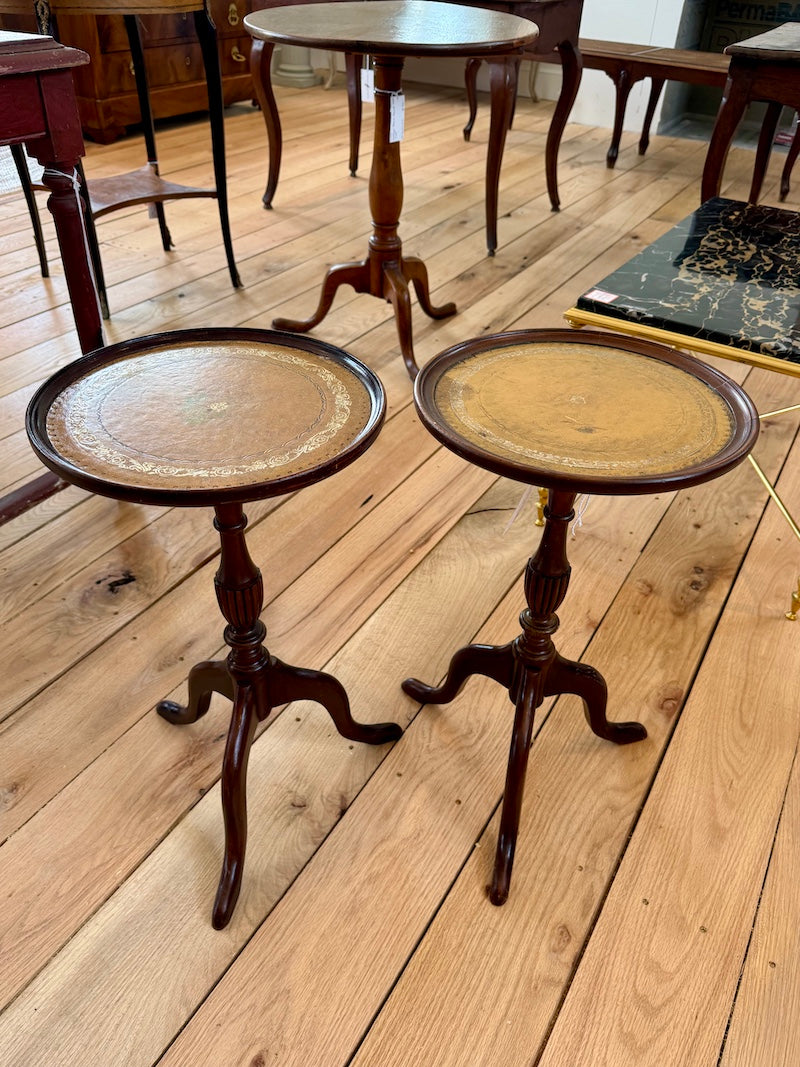 Pair of French Side Tables with Leather Tops. Early 1900s