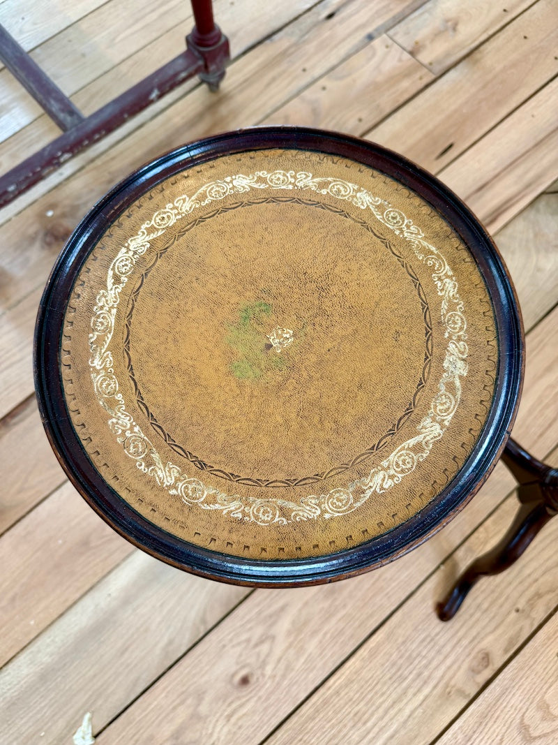Pair of French Side Tables with Leather Tops. Early 1900s