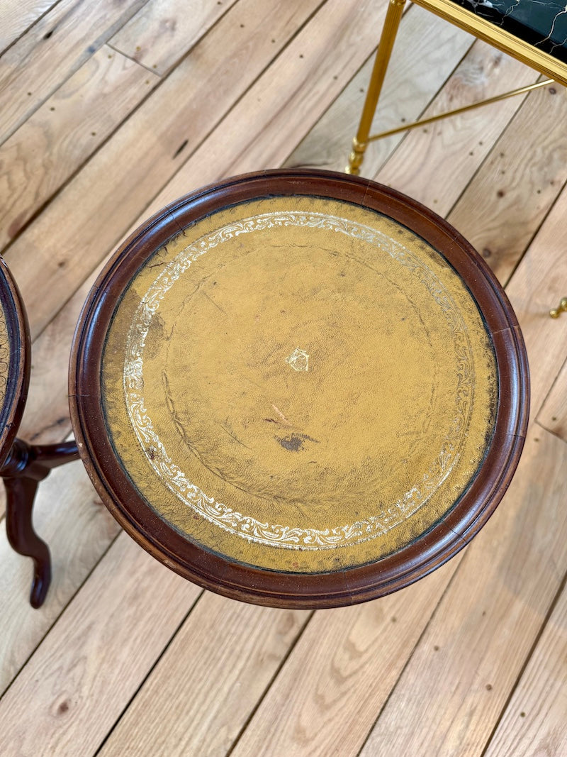 Pair of French Side Tables with Leather Tops. Early 1900s