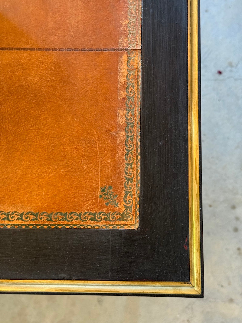 Antique French Louis XVI Ebonized Desk with Leather Top, Bronze Detail
