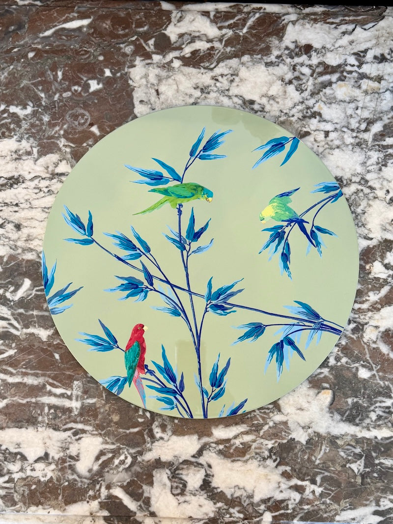 French "Parrot Garden" lacquered placemat