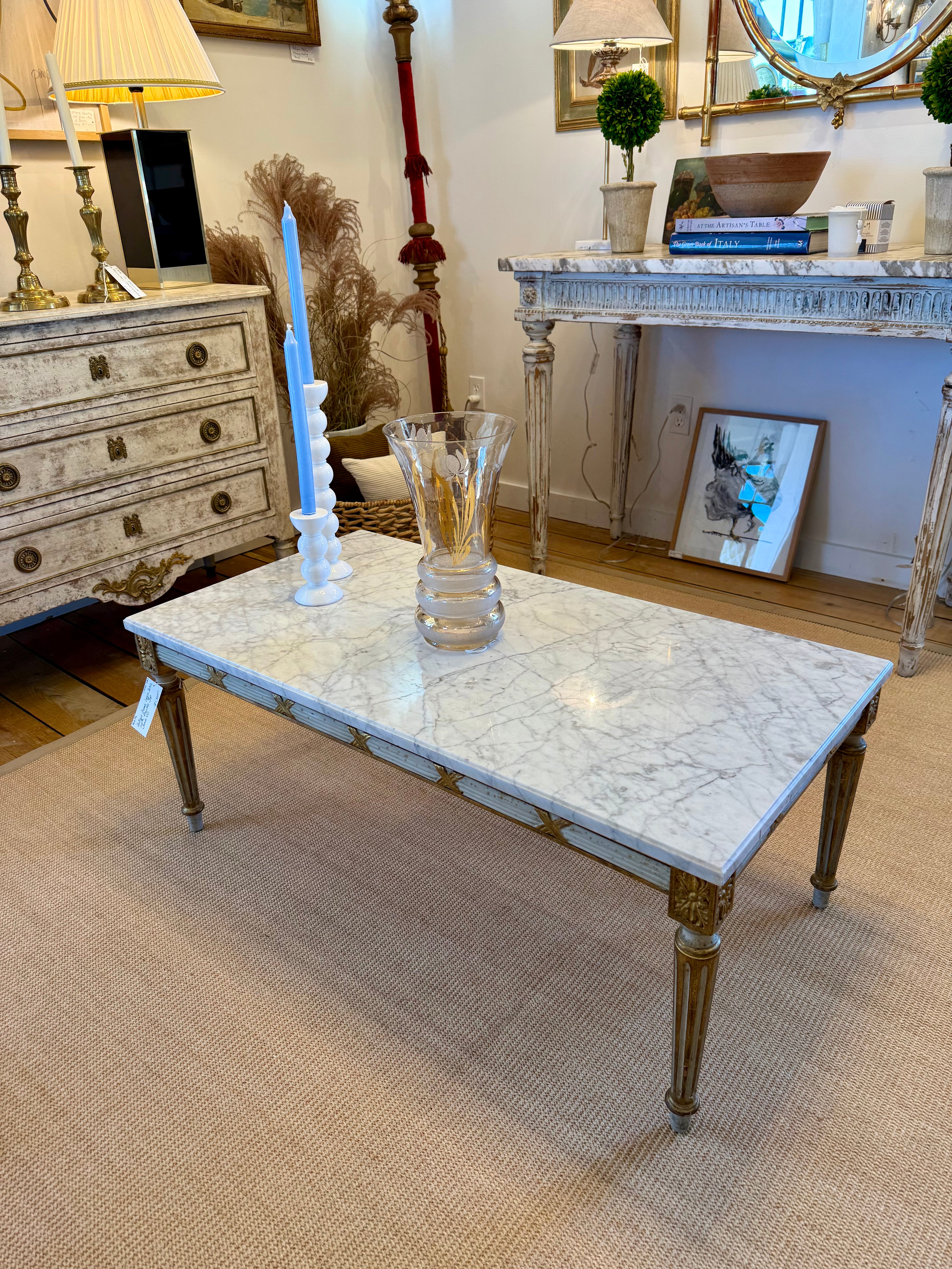 Antique French Coffee Table with Marble Top