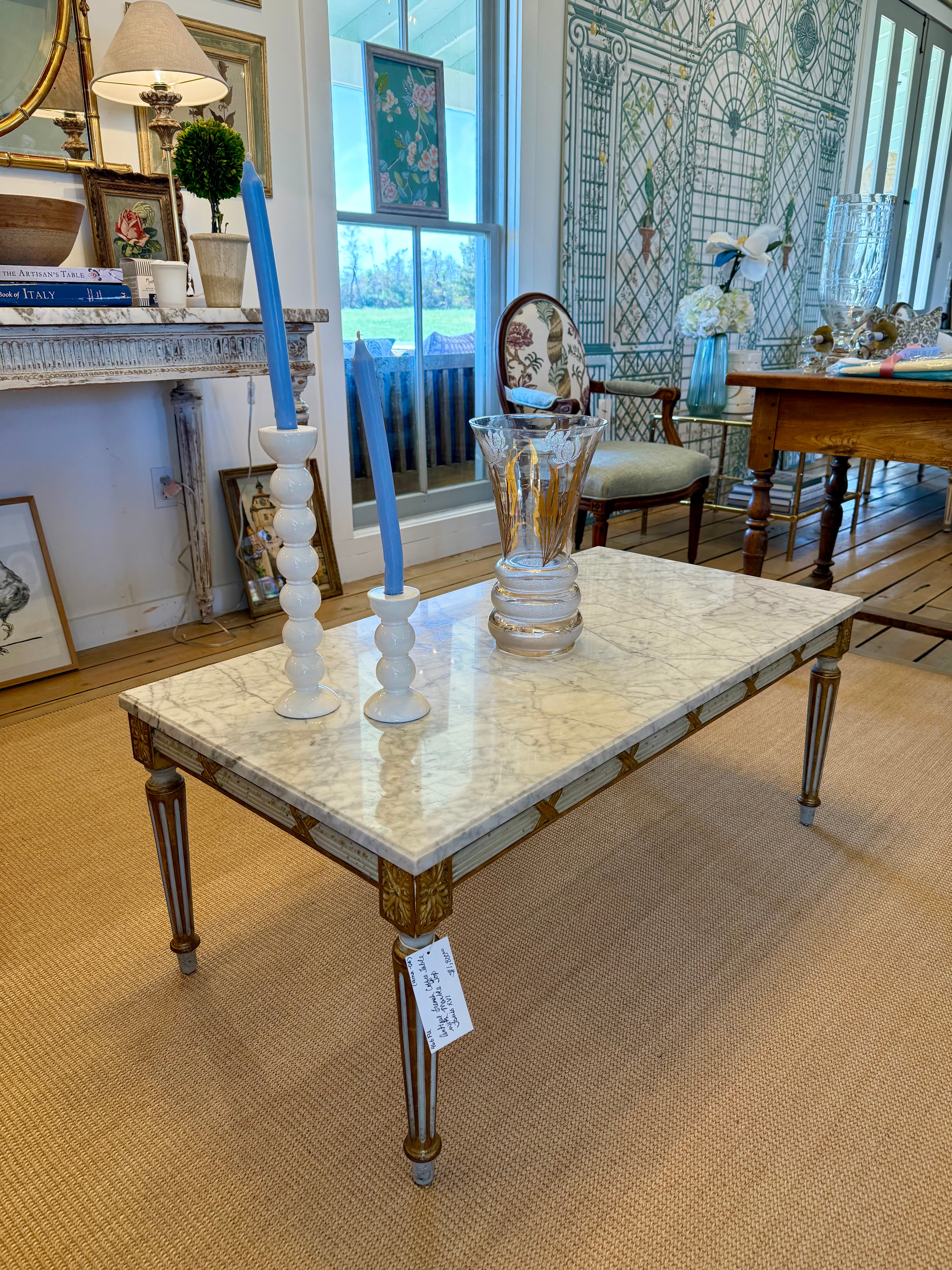 Antique French Coffee Table with Marble Top