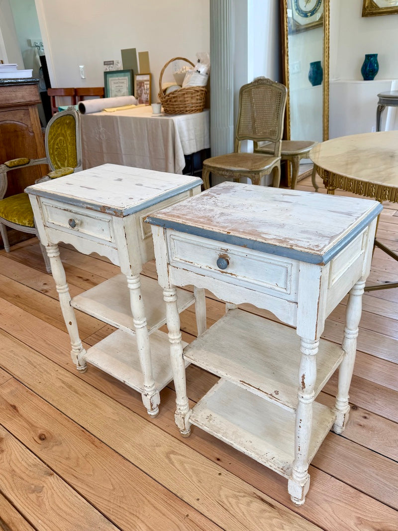 Antique French Pair of Night Tables with Patina