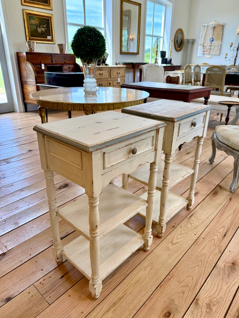Antique French Pair of Night Tables with Patina