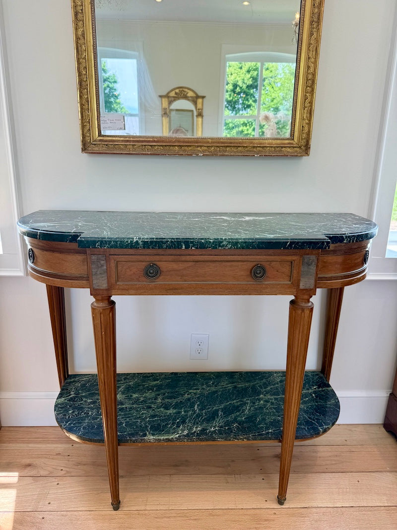 Antique French Console with Marble Top and Marble Shelf, Louis XVI Style