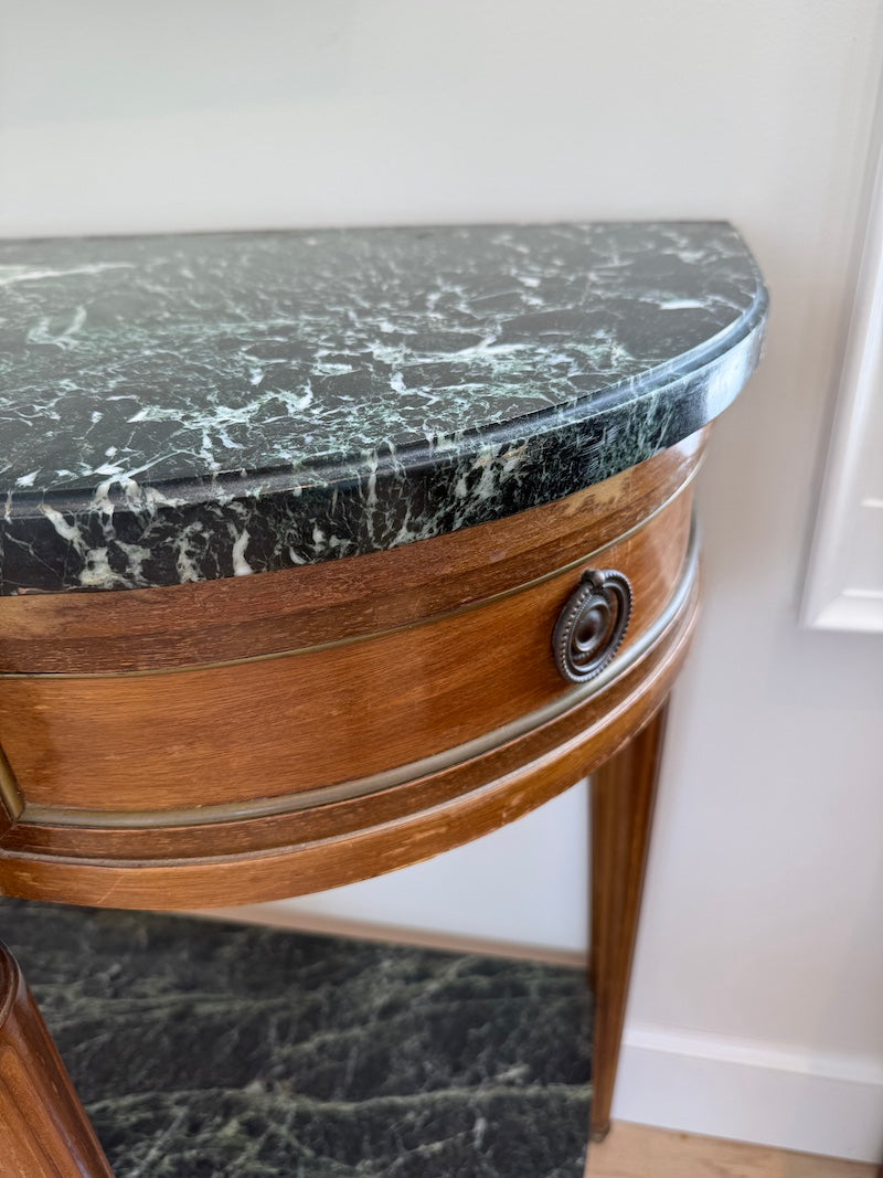 Antique French Console with Marble Top and Marble Shelf, Louis XVI Style