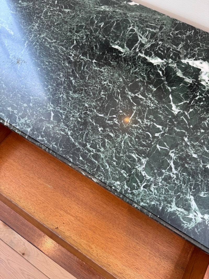 Antique French Console with Marble Top and Marble Shelf, Louis XVI Style