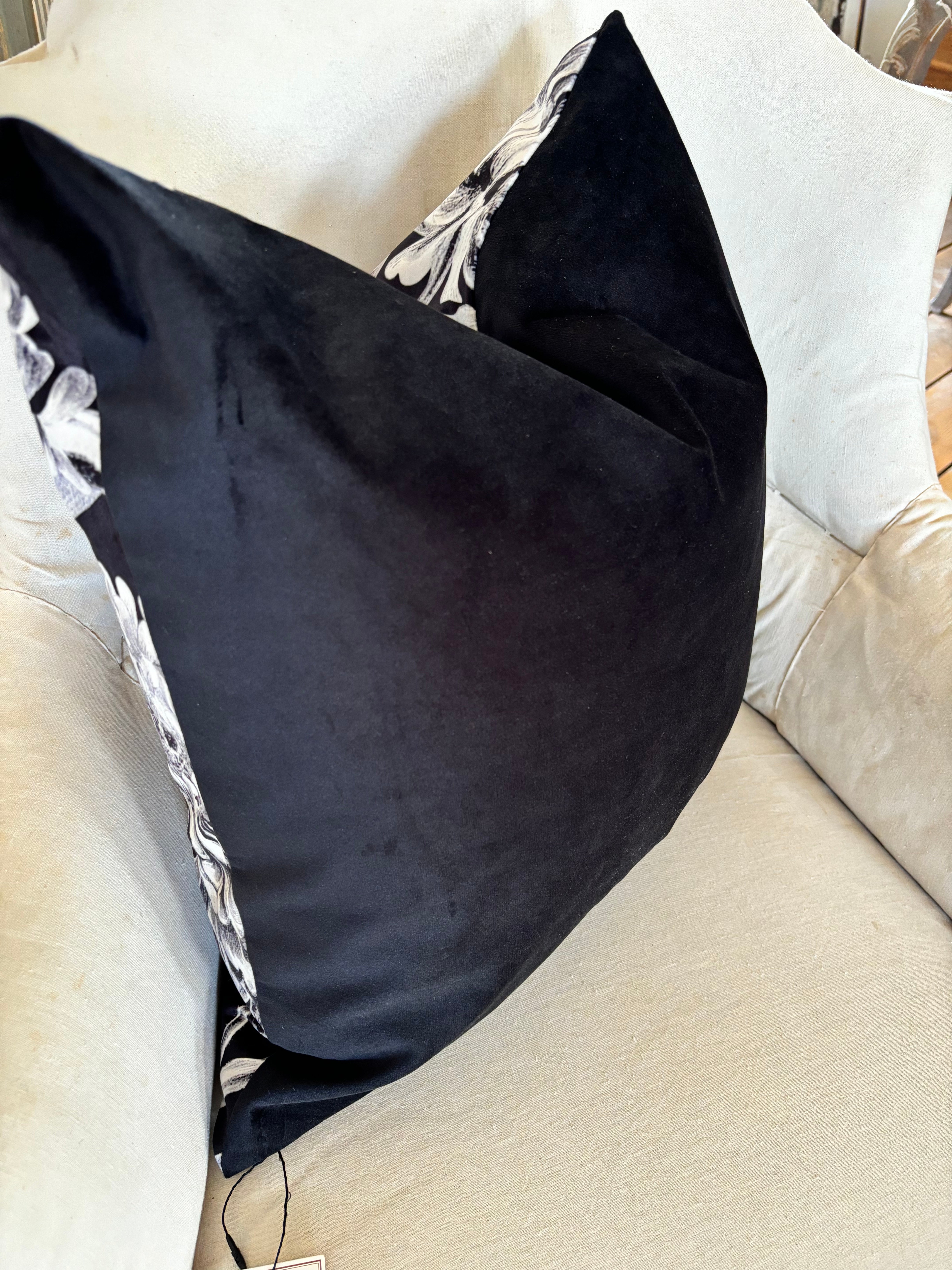 Black and White Velvet Pillow Monkeys Design