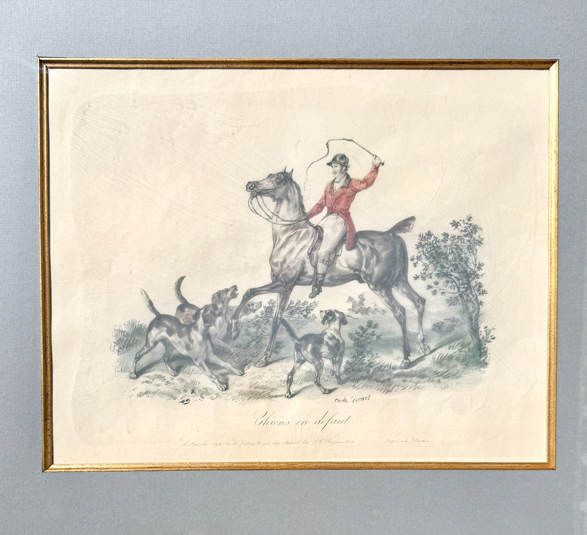 Antique 19th Century French Fox-Hunting print "Chiens en défaut"
