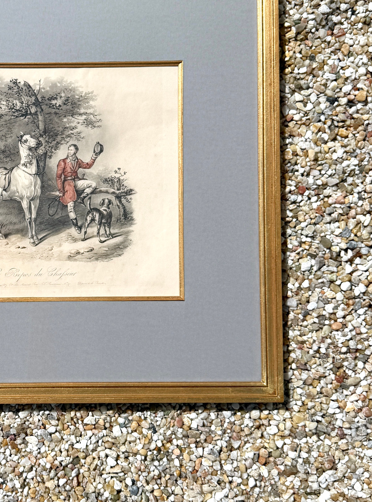 Antique 19th Century French Fox-Hunting print "Le Repos de Chafseur"
