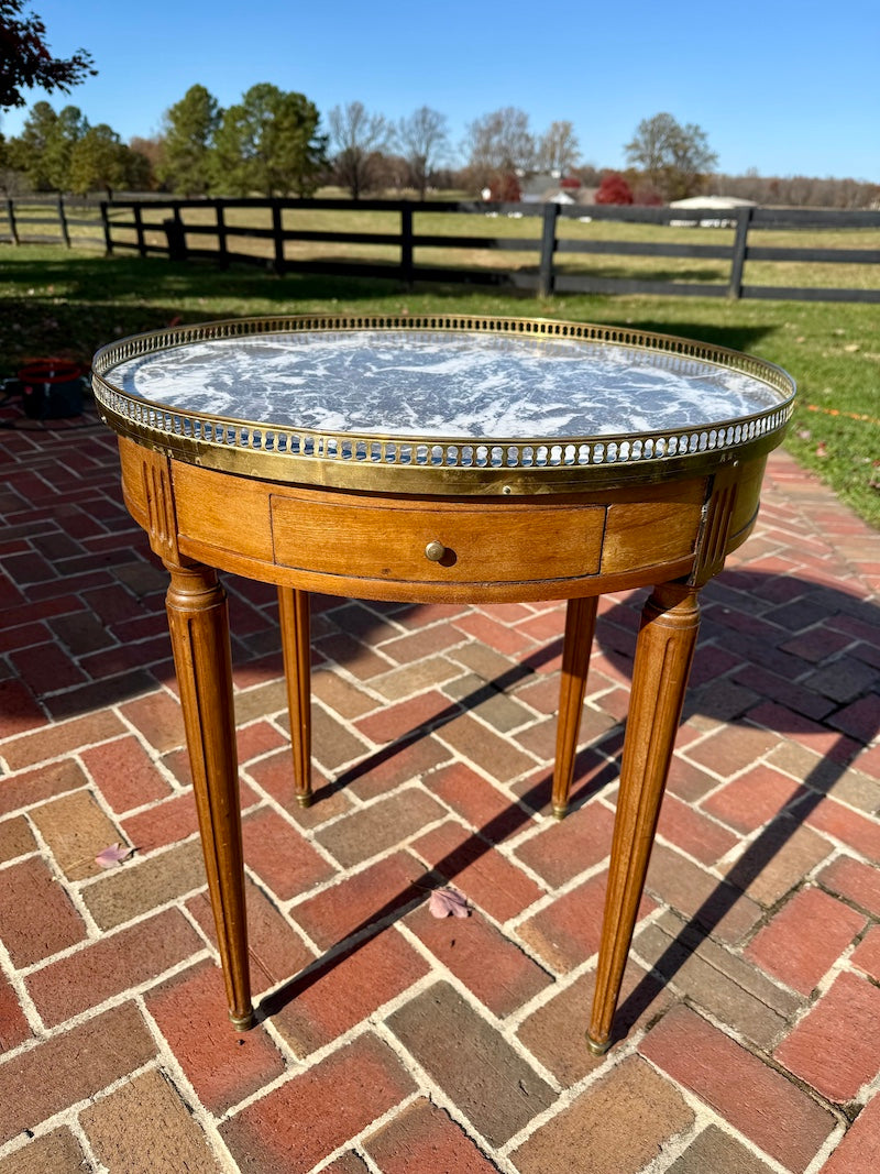 Antique French Bouillotte In Walnut with Marble Top