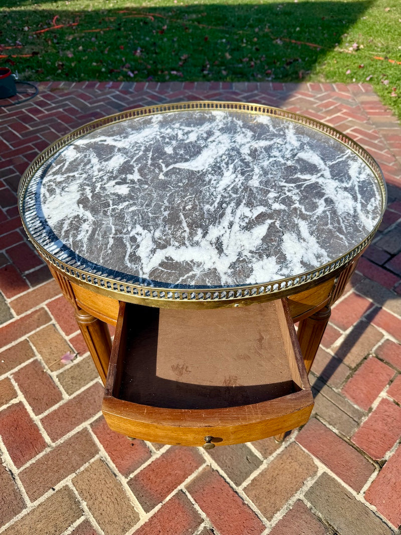 Antique French Bouillotte In Walnut with Marble Top