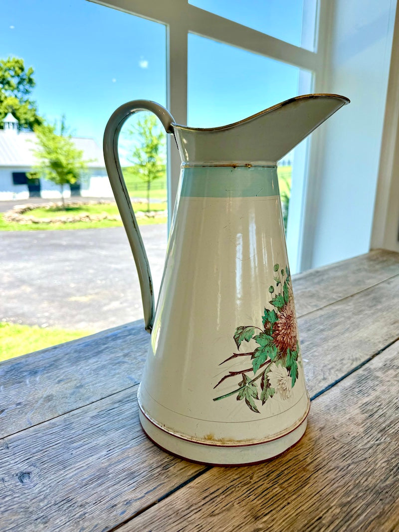Antique Enameled Pitcher Late 19th C.