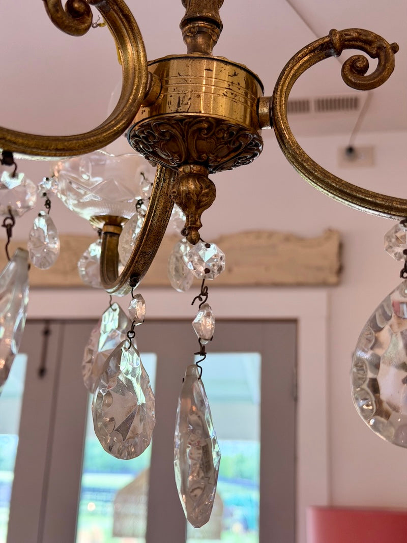 Vintage Bronze Chandelier with Crystals