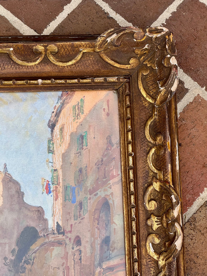 Antique Italian Aquarelle Painting, signed