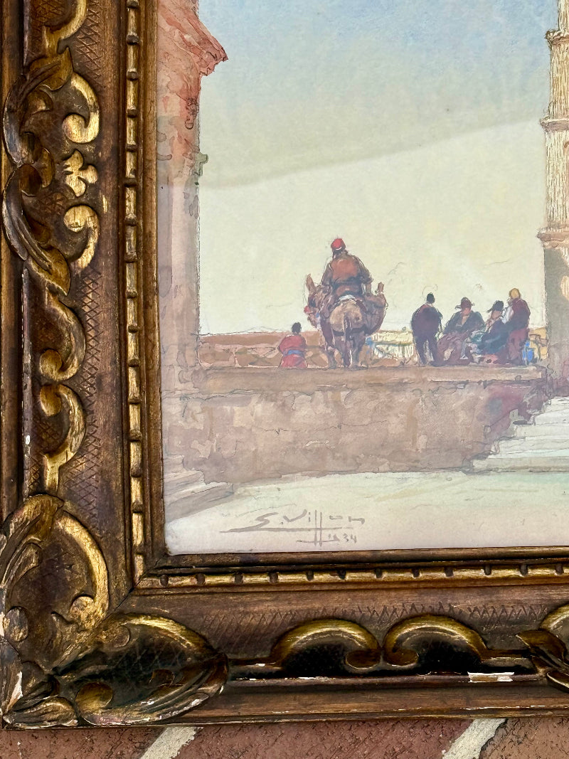 Antique Italian Aquarelle Painting, signed