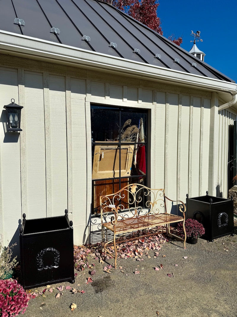 Antique French Pair of Planters with Black High-Gloss Paint