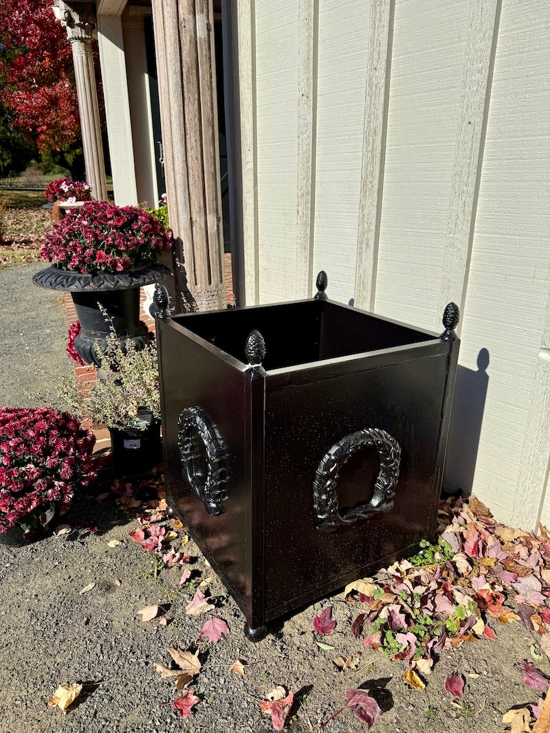Antique French Pair of Planters with Black High-Gloss Paint