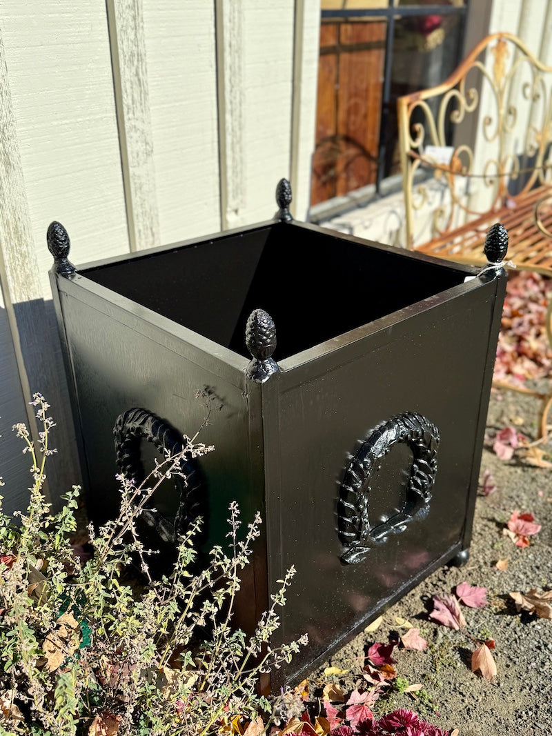 Antique French Pair of Planters with Black High-Gloss Paint