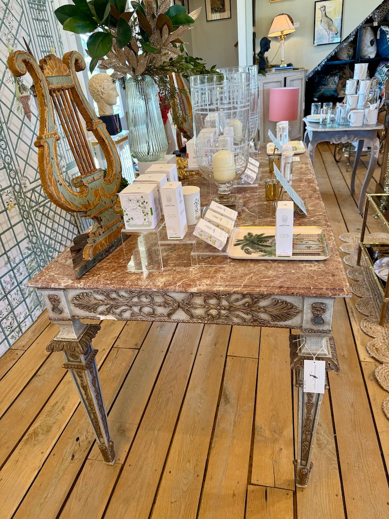 Antique Italian Tuscan Table with Marble Top
