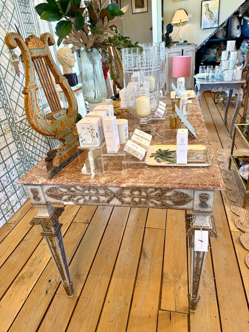 Antique Italian Tuscan Table with Marble Top