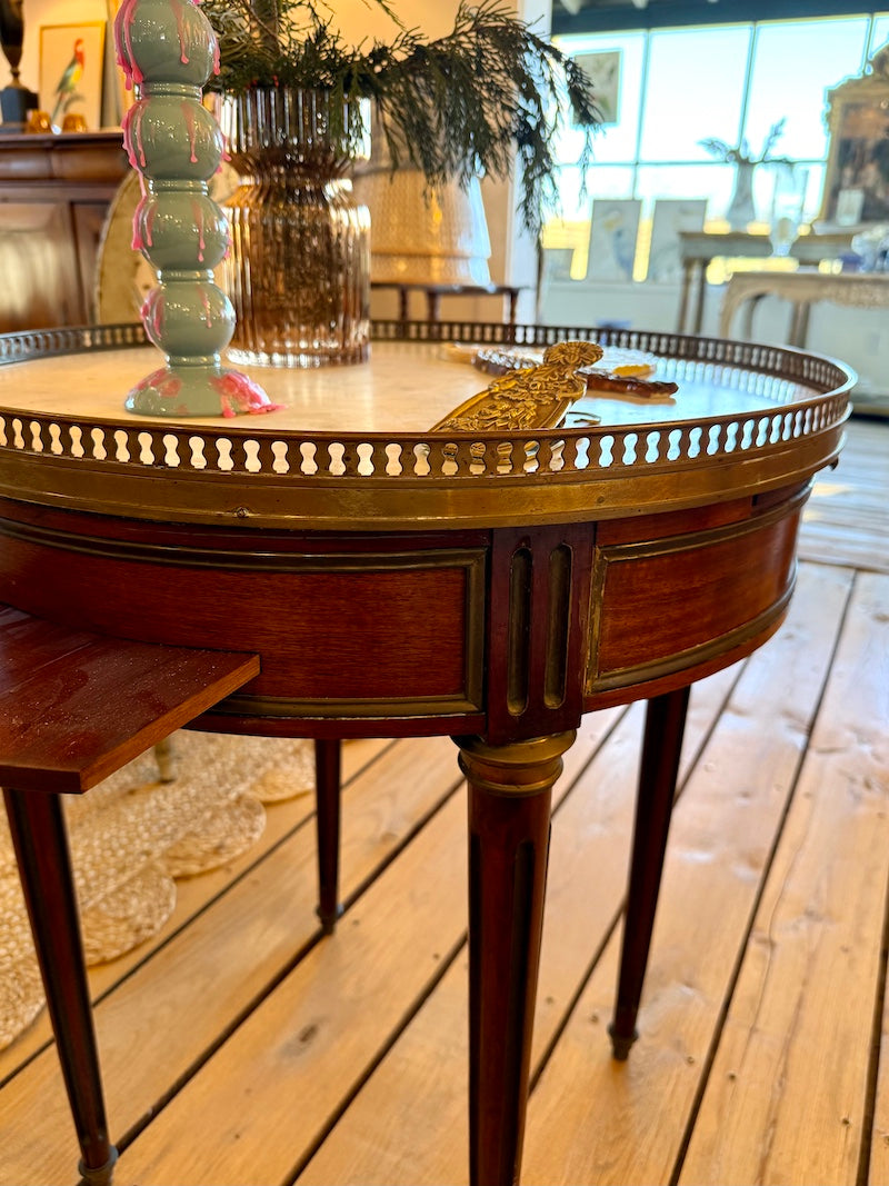 Antique French Bouillotte Table 1920s in Walnut with Marble Top